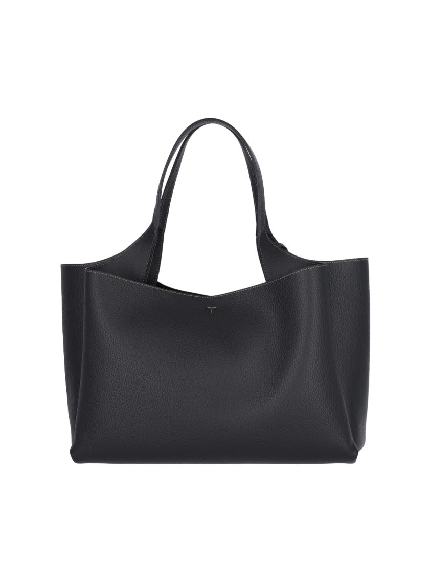 Tod's Medium Tote Bag In Black Hammered Leather