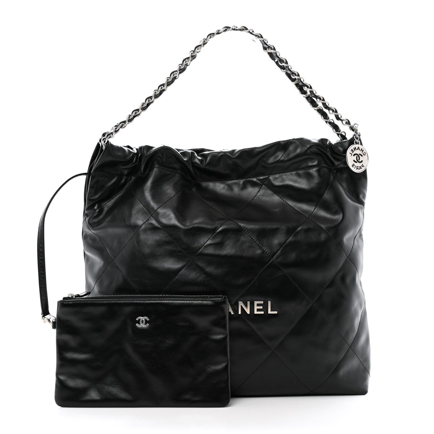Shiny Calfskin Quilted Chanel 22 Black