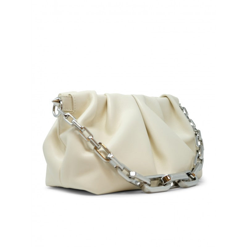 Christian Louboutin Ivory Nappa Leather Shoulder Bag With Silver Chain Strap