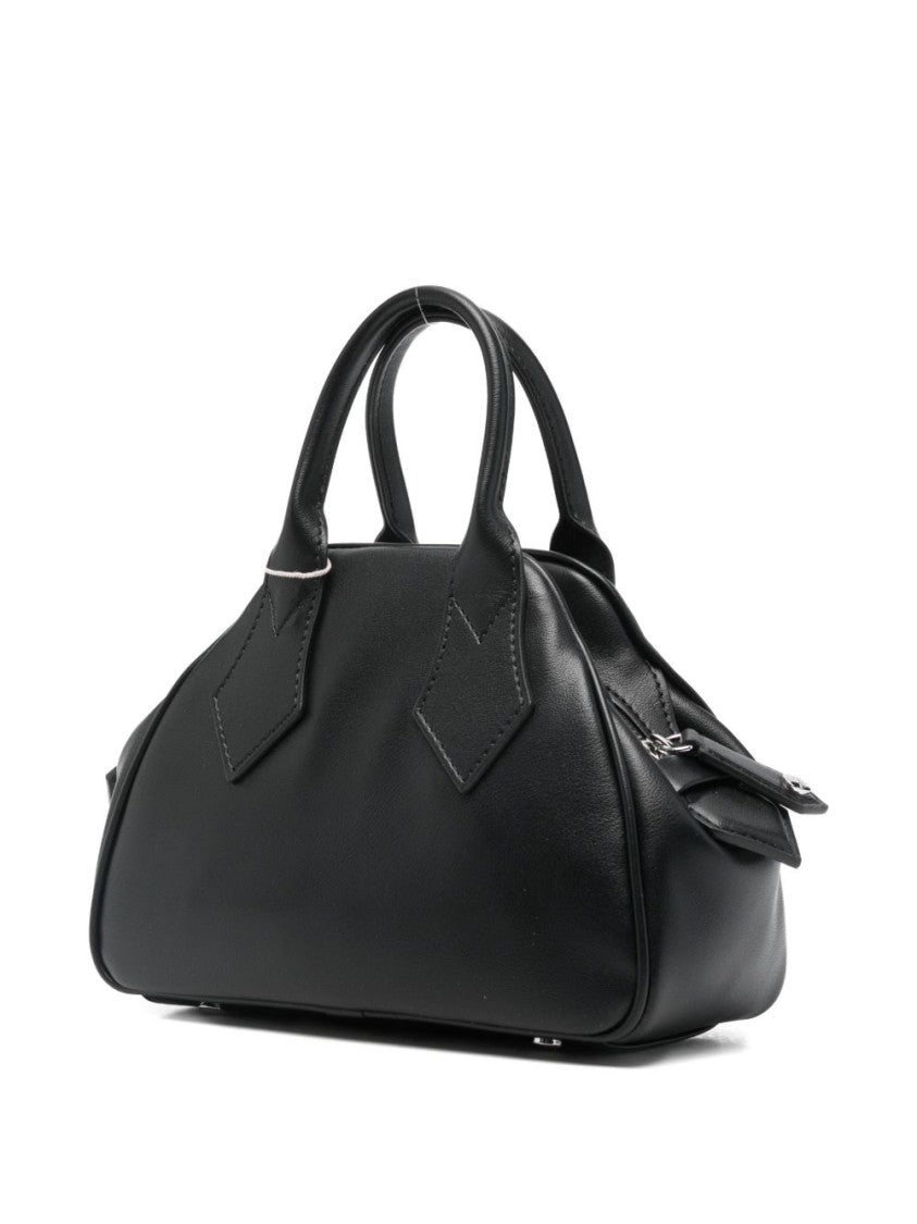 Vivienne Westwood Structured Black Leather Handbag With Silver Emblem