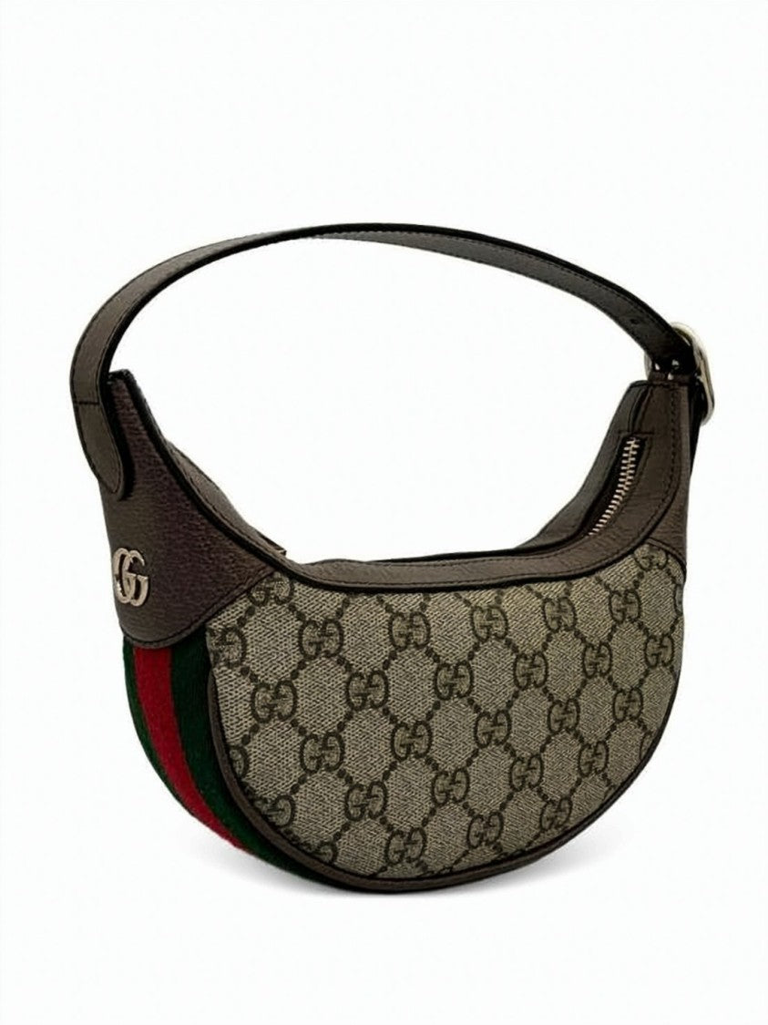 Gucci Crescent-Shaped Monogram Canvas Shoulder Bag With Leather Accents