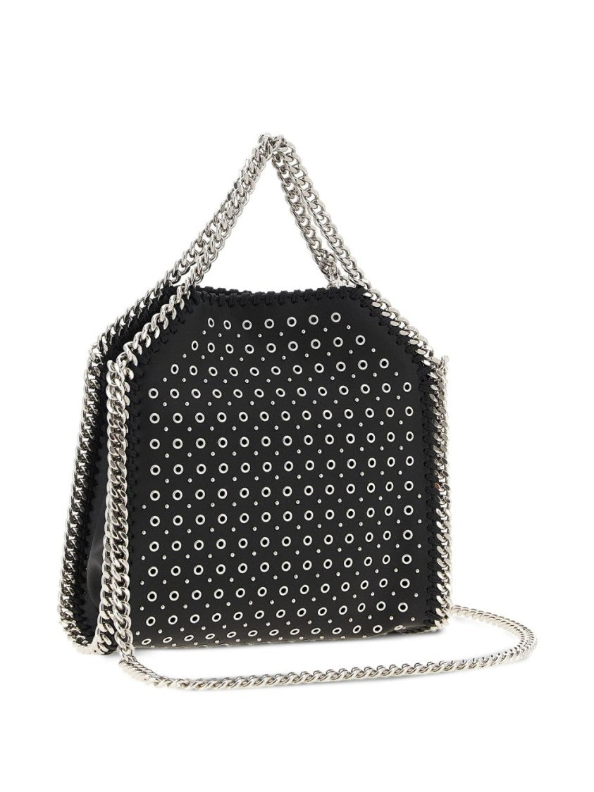 Stella Mccartney Structured Black Handbag With Silver Eyelet Design