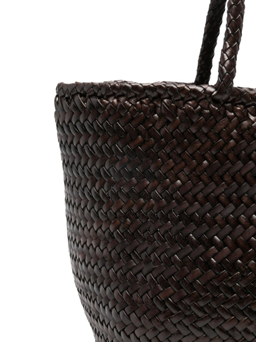 Dragon Diffusion Woven Brown Calf Leather Shopper Bag With Braided Handles