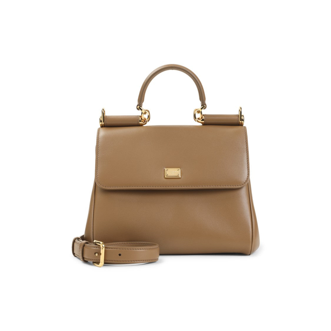 Dolce & Gabbana Compact Brown Leather Handbag With Gold Accents