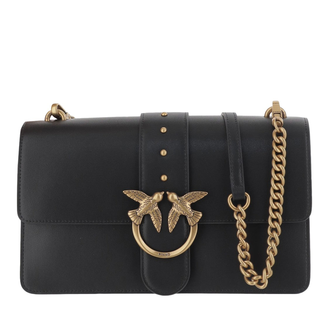 Pinko Rectangular Black Leather Bag With Gold-Tone Clasp