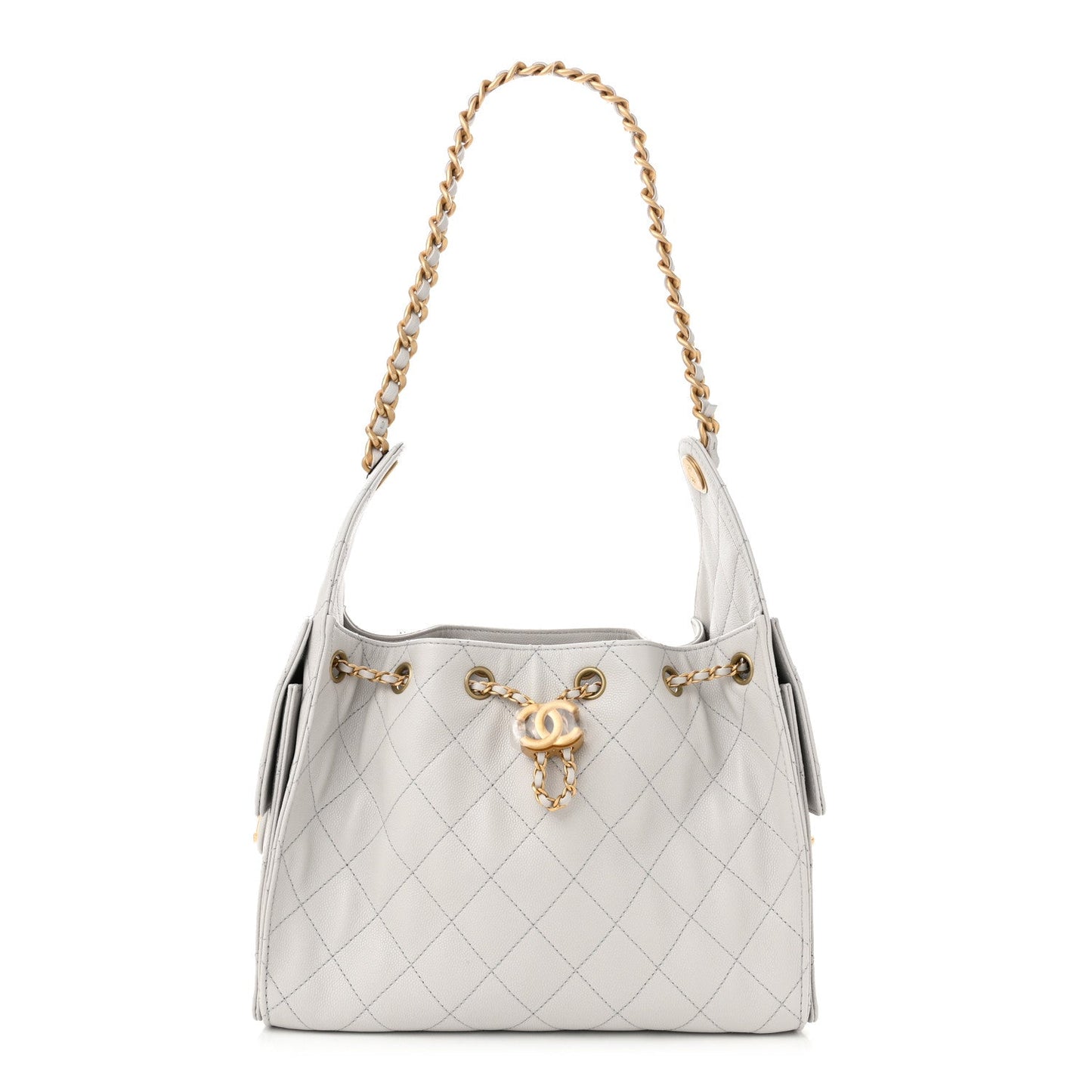 Caviar Quilted Small Chanel 25 Handbag Light Grey