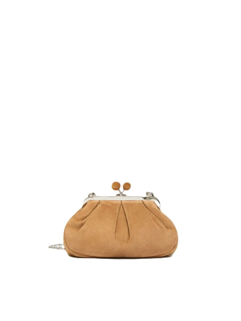 Max Mara Exclusive Brown Leather Clutch With Silver Hardware