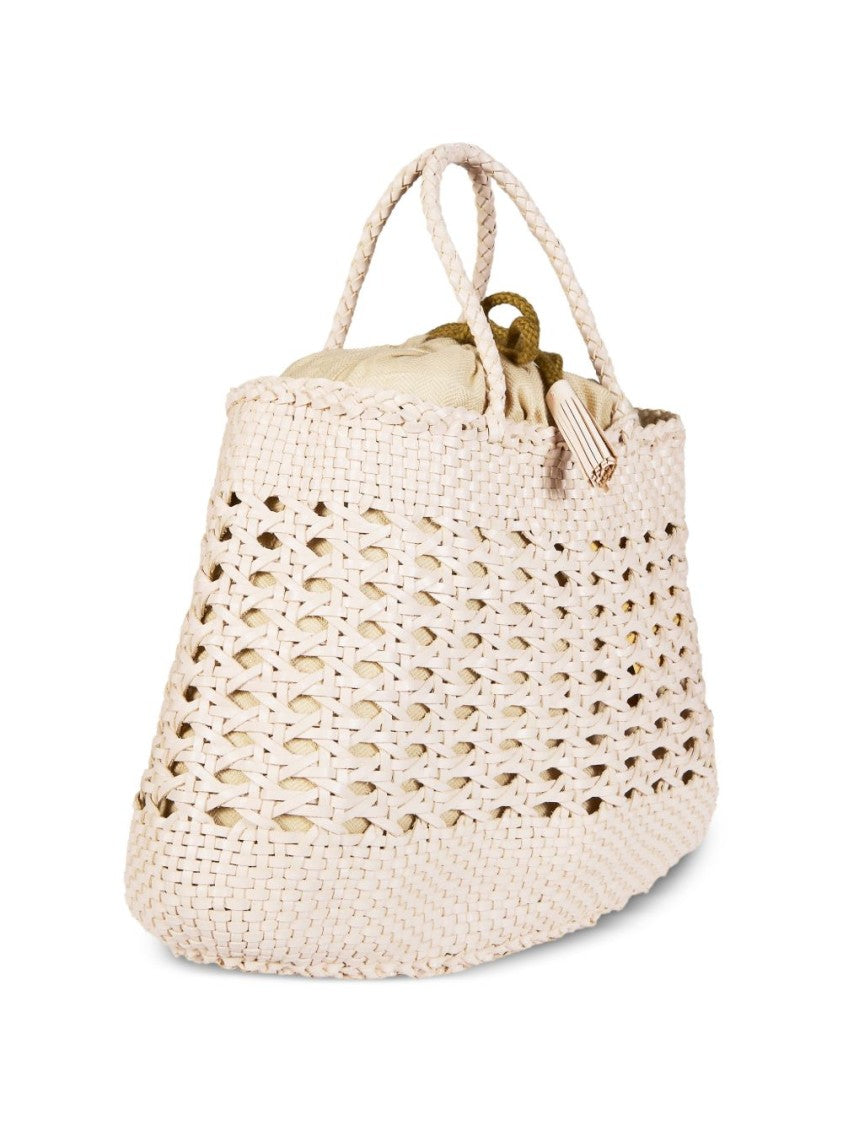 Dragon Diffusion Trapezoidal Beige Calf Leather Handbag With Woven Exterior