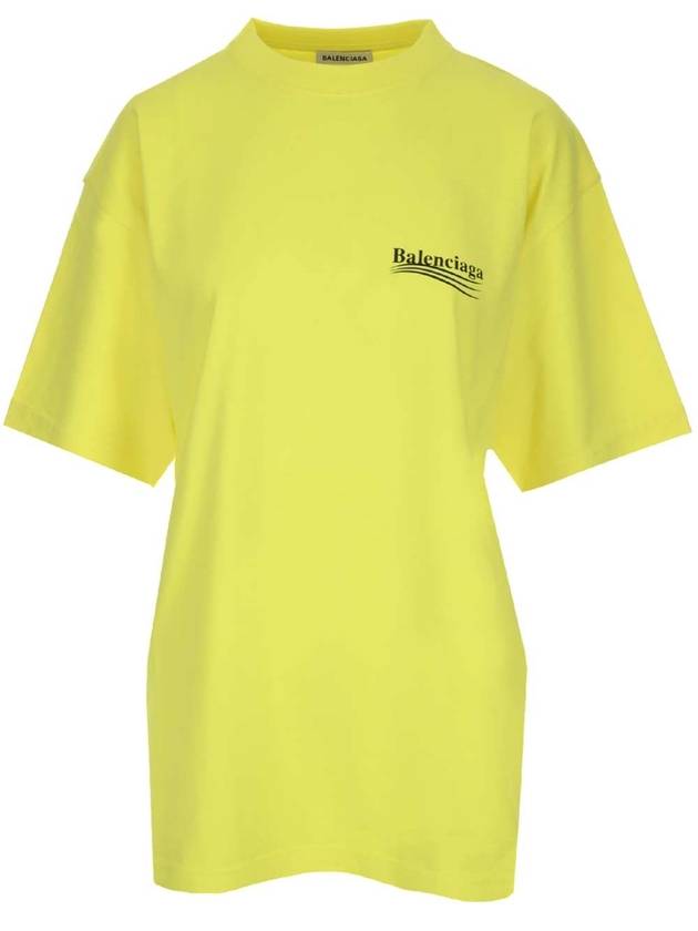 Luxury Balenciaga Trending 2025 Political Campaign Wave Front Large Short Sleeve T-Shirt Neon Yellow