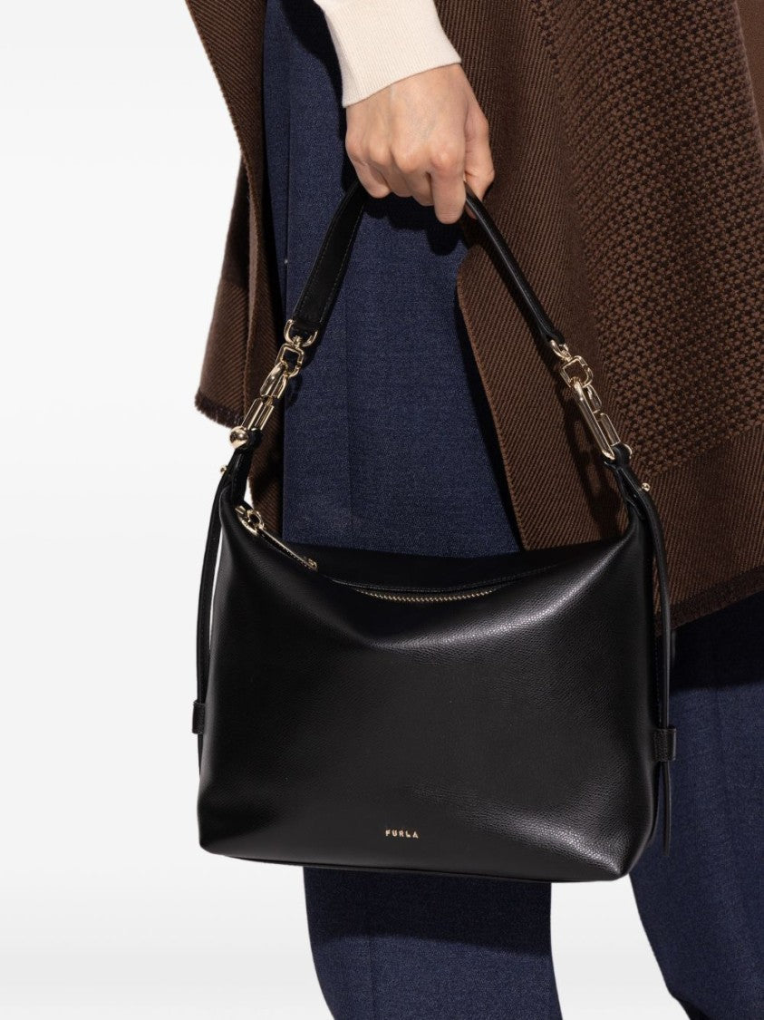 Furla Rectangular Leather Handbag With Gold Hardware Accents