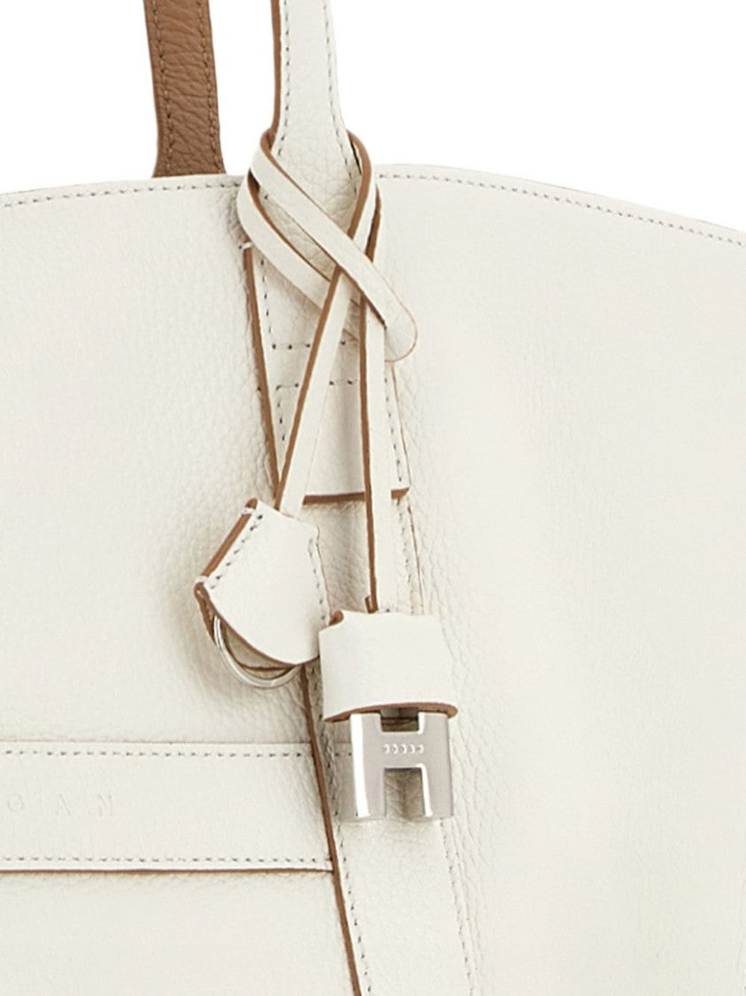 Hogan Beige Calf Leather Shopper Bag With Structured Silhouette