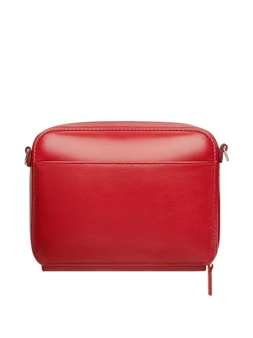 Courrèges Ruby Red Calf Leather Shoulder Bag With Silver-Tone Accents