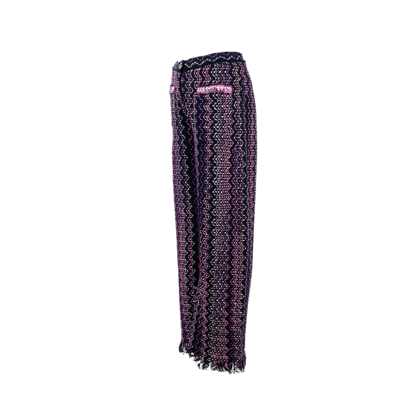 Chanel 21p Size 34 Pants Tweed Navy Blue/Purple/Pink