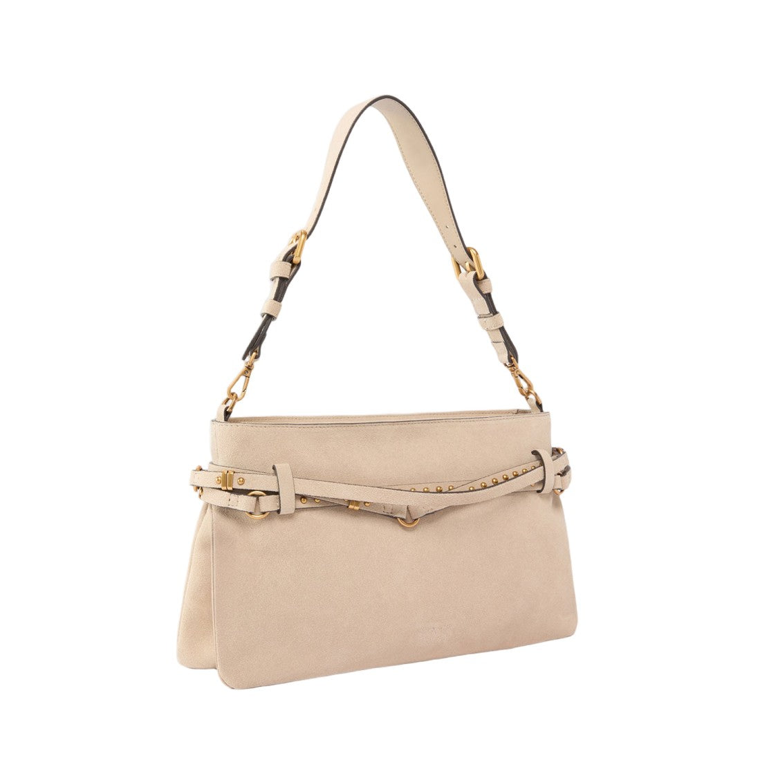 Pinko Structured Beige Suede Shoulder Bag