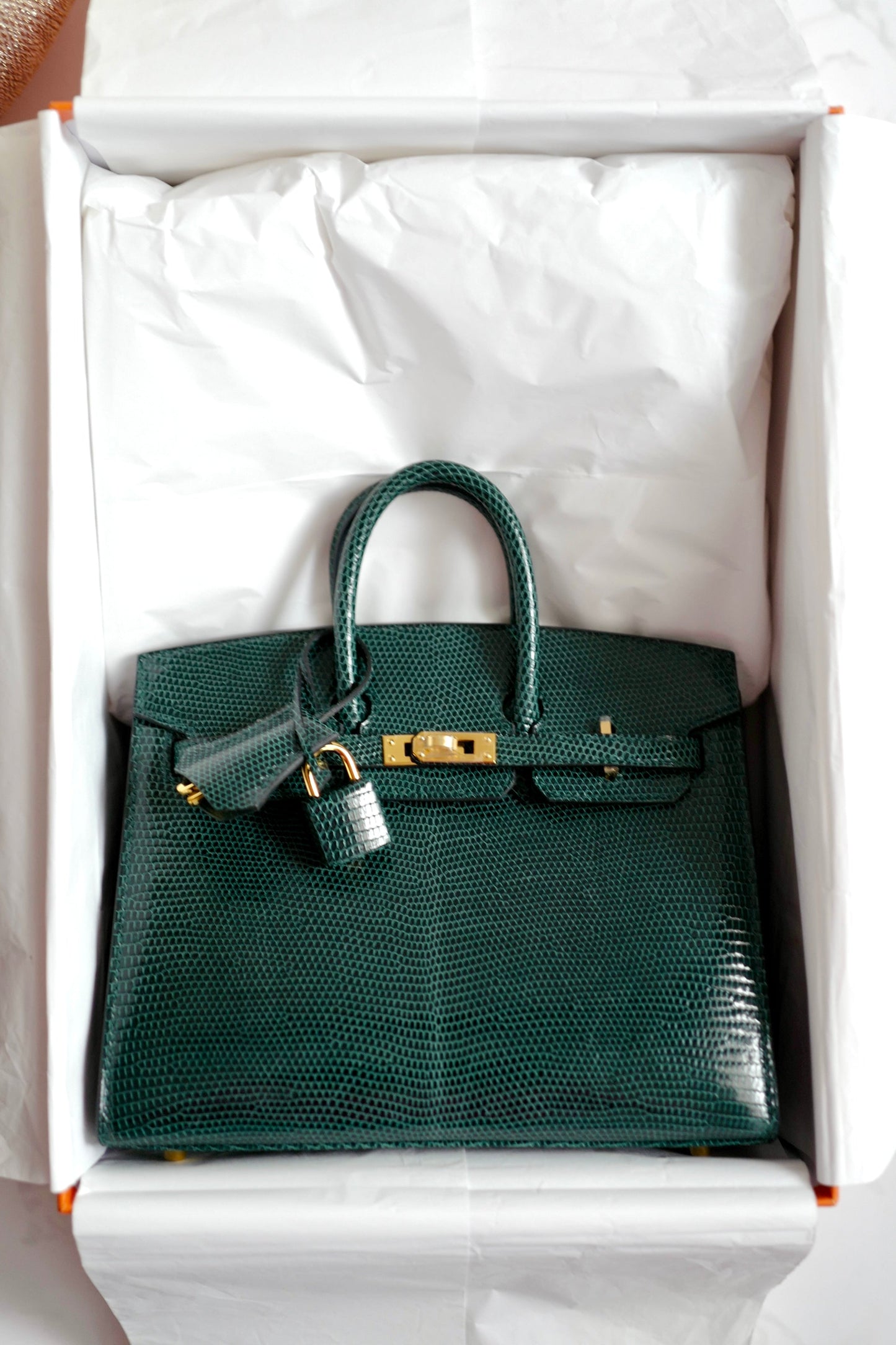 Hermes BIRKIN 20 Lizard Lisse in Vert Cypress Gold Hardware