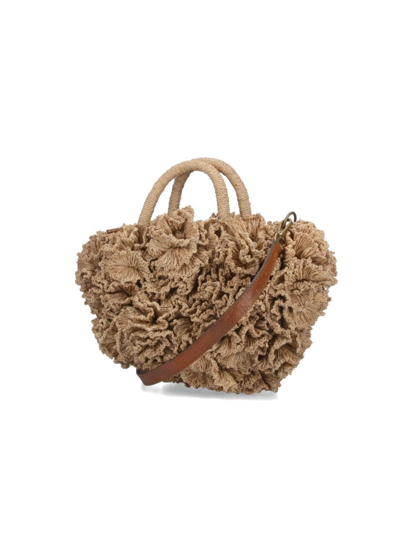 Ibeliv Ruffled Beige Handbag With Textured Design