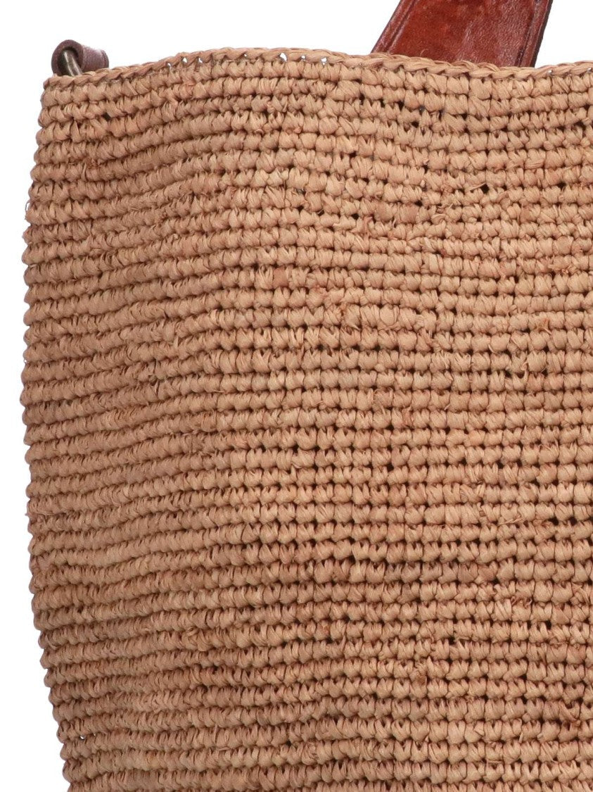 Ibeliv Structured Beige Handbag With Gold-Tone Accents