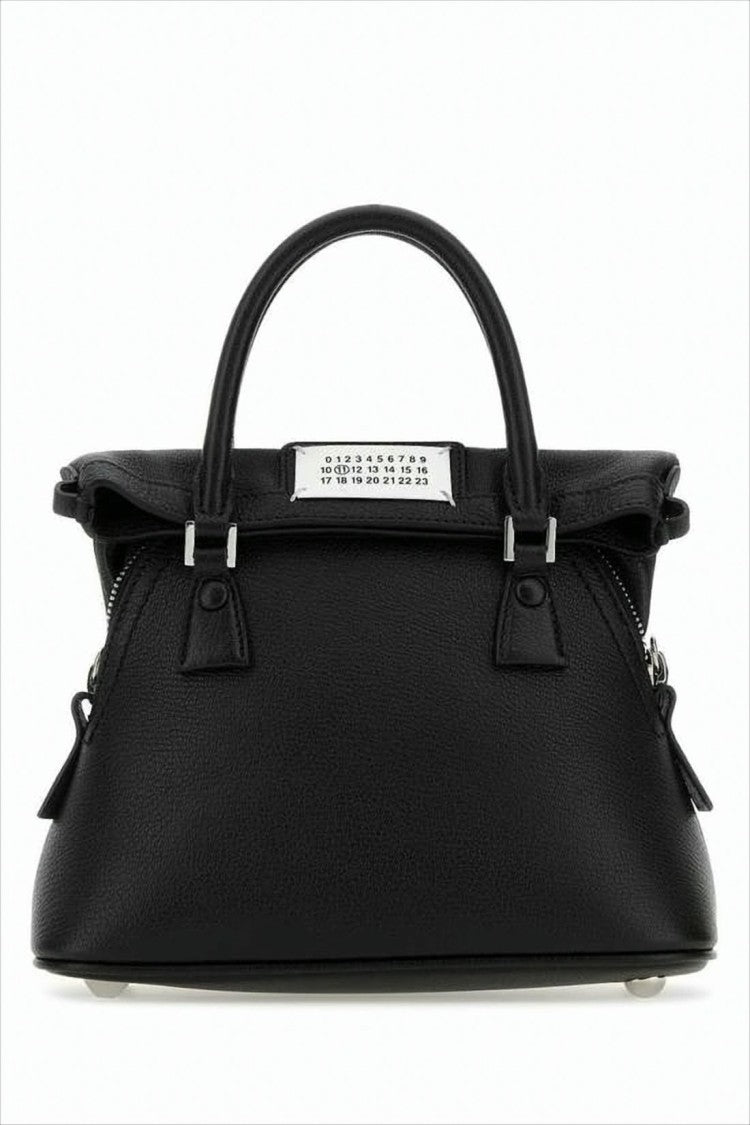 Maison Margiela Trapezoidal Black Goat Leather Tote Bag With Silver Hardware