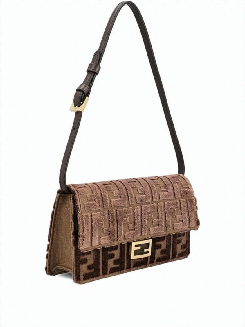Fendi Textured Monogram Shoulder Bag With Versatile Straps