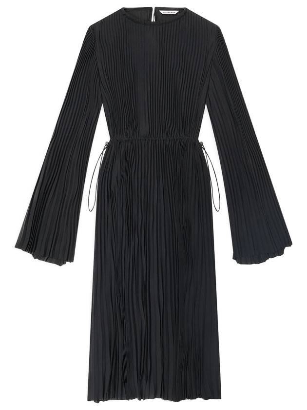 Luxury Balenciaga Trending 2025 Pleated Crepe De Chine Midi Dress Black