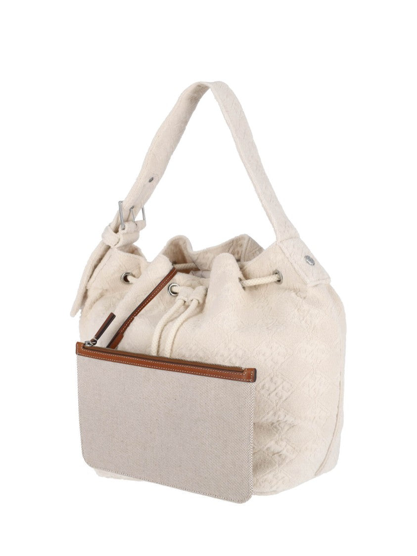 Tory Burch T Monogram Bucket Bag – White