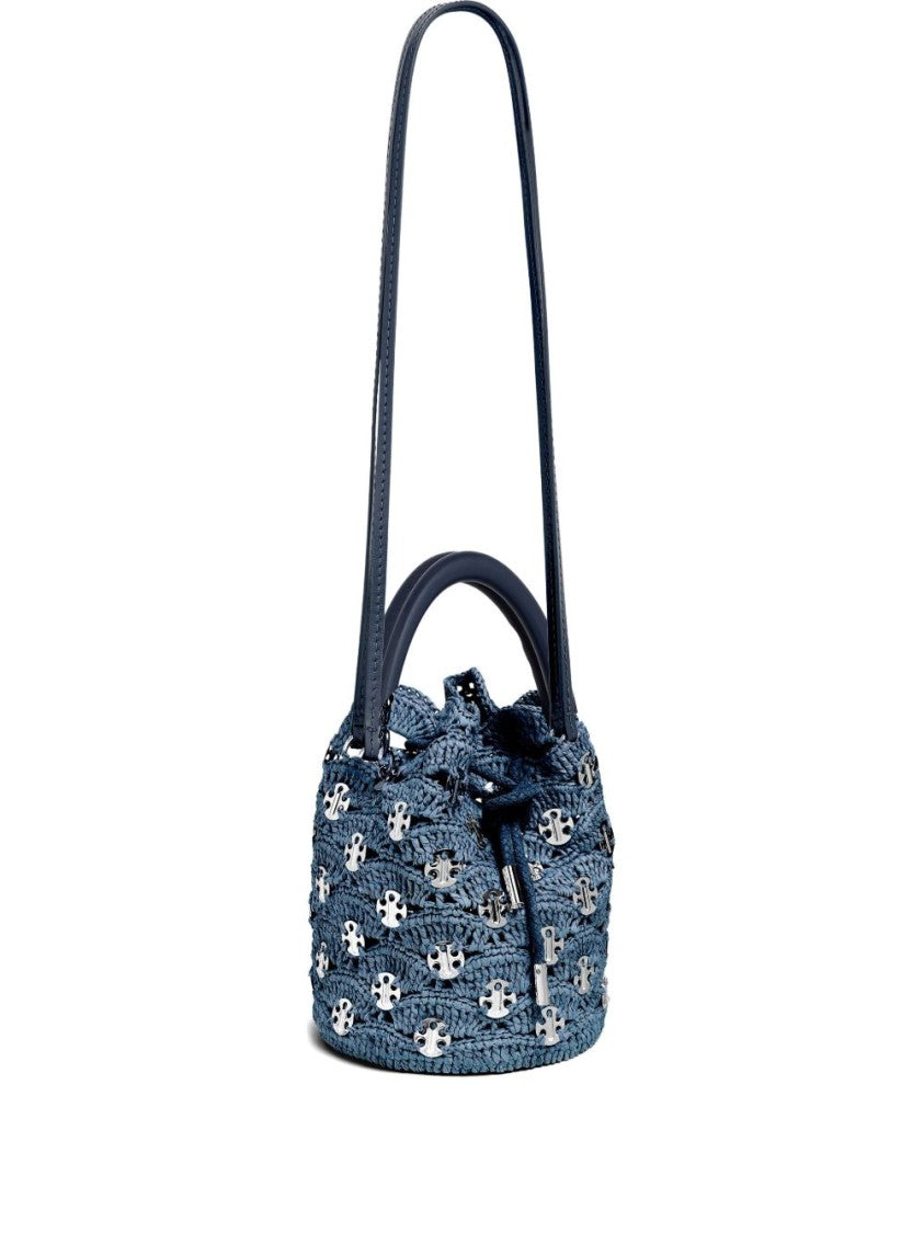 Rabanne Woven Raffia Shoulder Bag With Brass Hardware