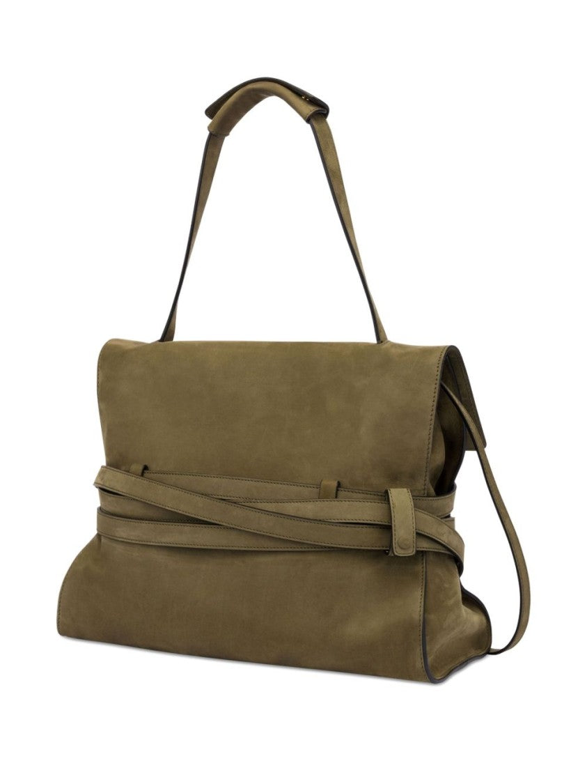 Moschino Structured Olive Green Foldover Top Bag