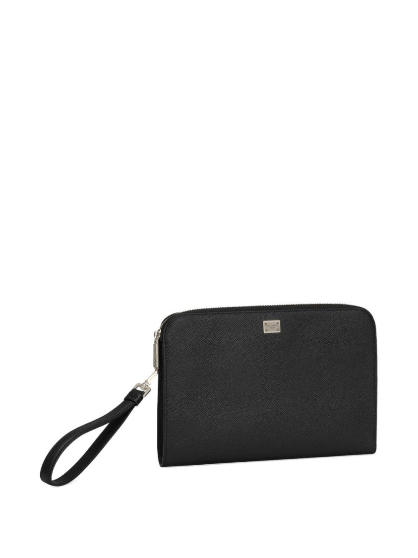 Dolce & Gabbana Leather Pouch With Detachable Strap And Logo Plaque