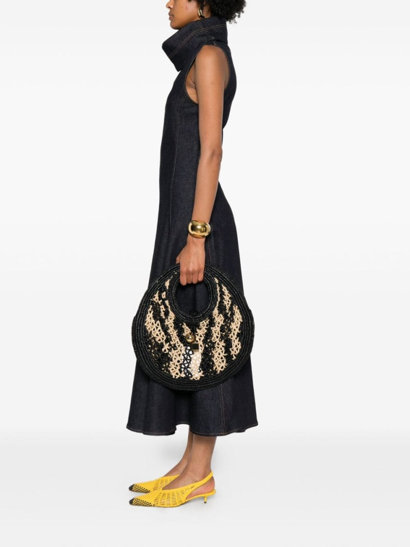 Jacquemus Black Raffia Circle Handle Bag