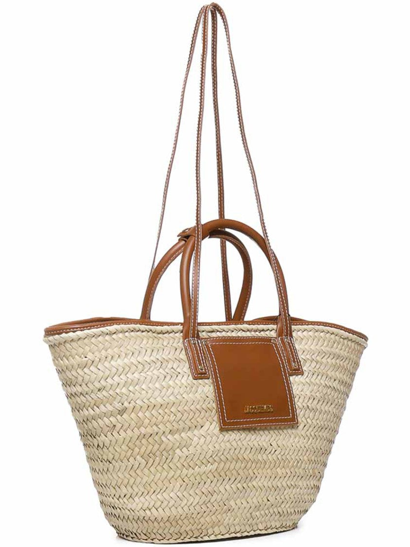 Jacquemus Woven Straw Tote Bag With Leather Trim And Handles