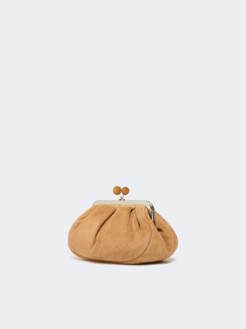 Max Mara Exclusive Brown Leather Clutch With Silver Hardware