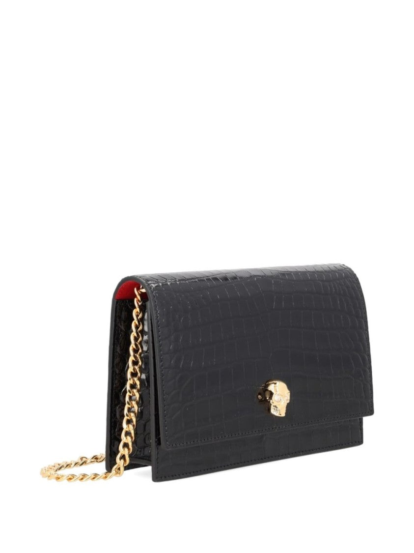 Alexander Mcqueen Embossed Crocodile-Effect Leather Shoulder Bag