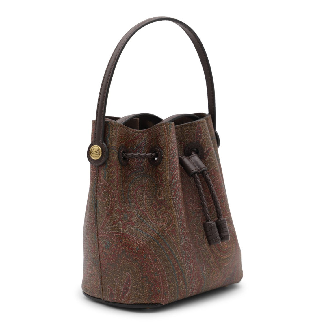 Etro Paisley Patterned Brown Cotton Satchel With Gold-Tone Accents
