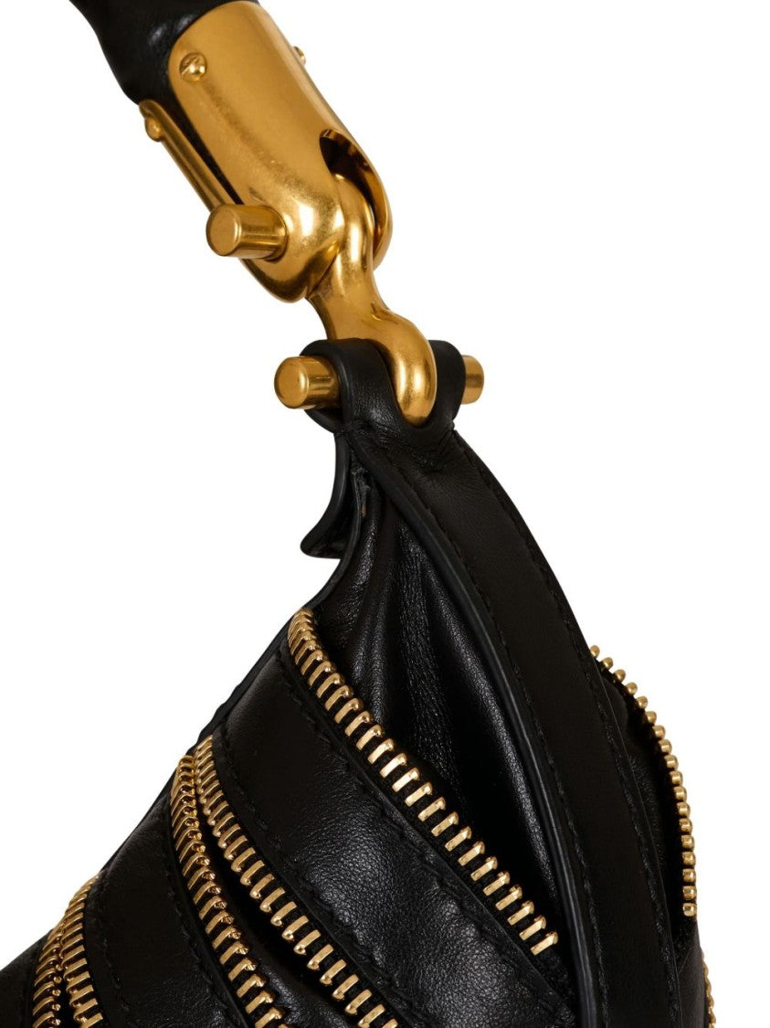 Balmain Curved Black Calfskin Leather Bag