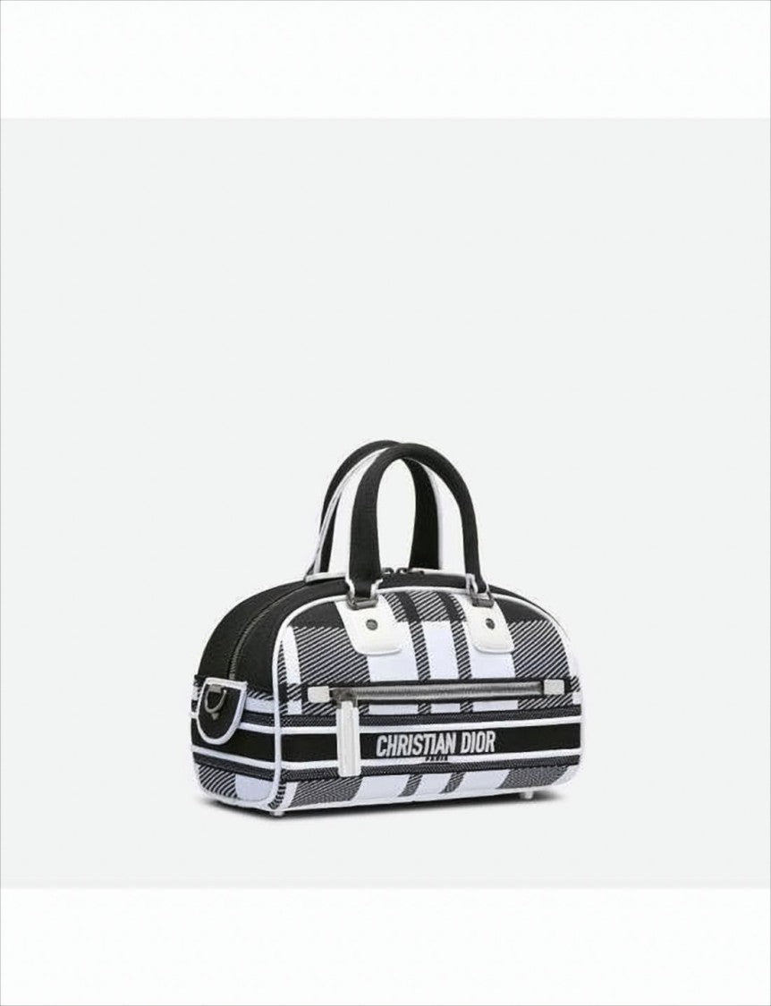 Christian Dior Checkered Tote Bag With Adjustable Strap And Logo Detail