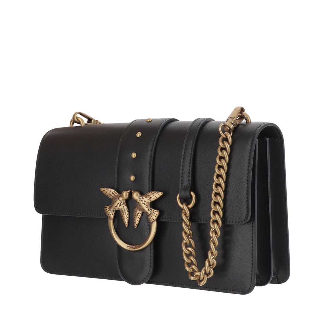 Pinko Rectangular Black Leather Bag With Gold-Tone Clasp