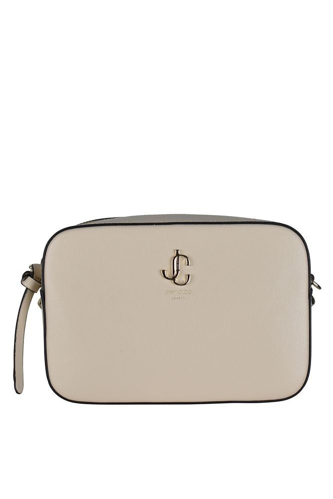 Jimmy Choo Beige Grained Leather Shoulder Bag With Chain