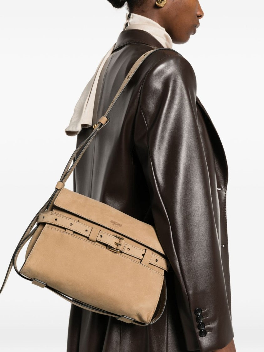 Moschino Rectangular Beige Silk And Nylon Shoulder Bag
