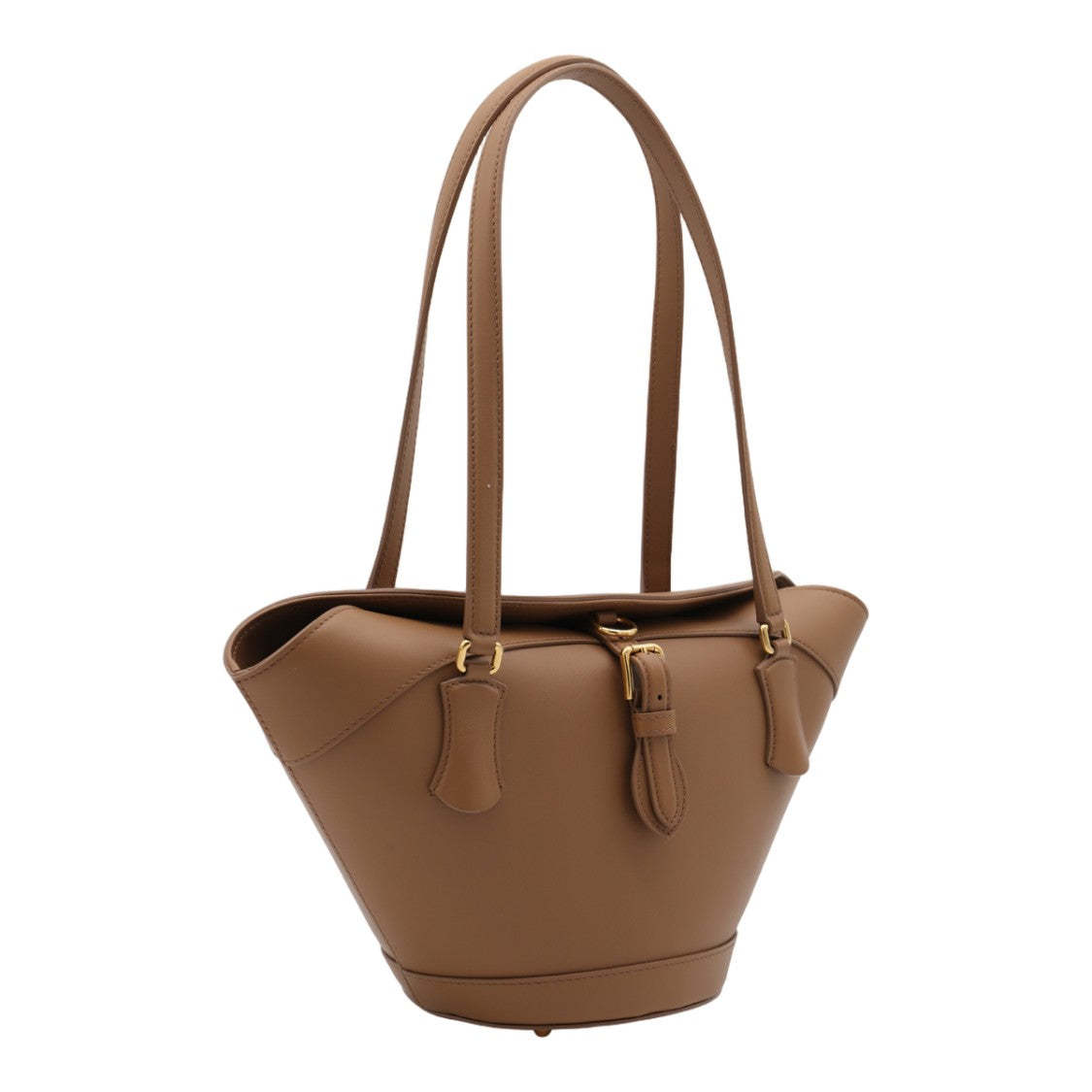 Dolce & Gabbana Trapezoidal Brown Leather Bag With Gold-Tone Hardware