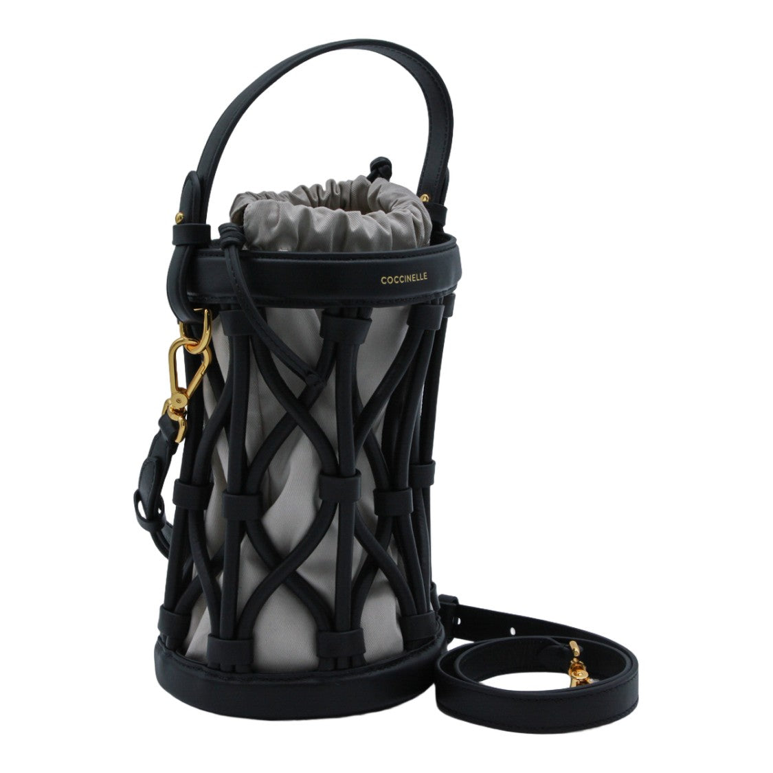 Coccinelle Cylindrical Black Lattice Frame Bag