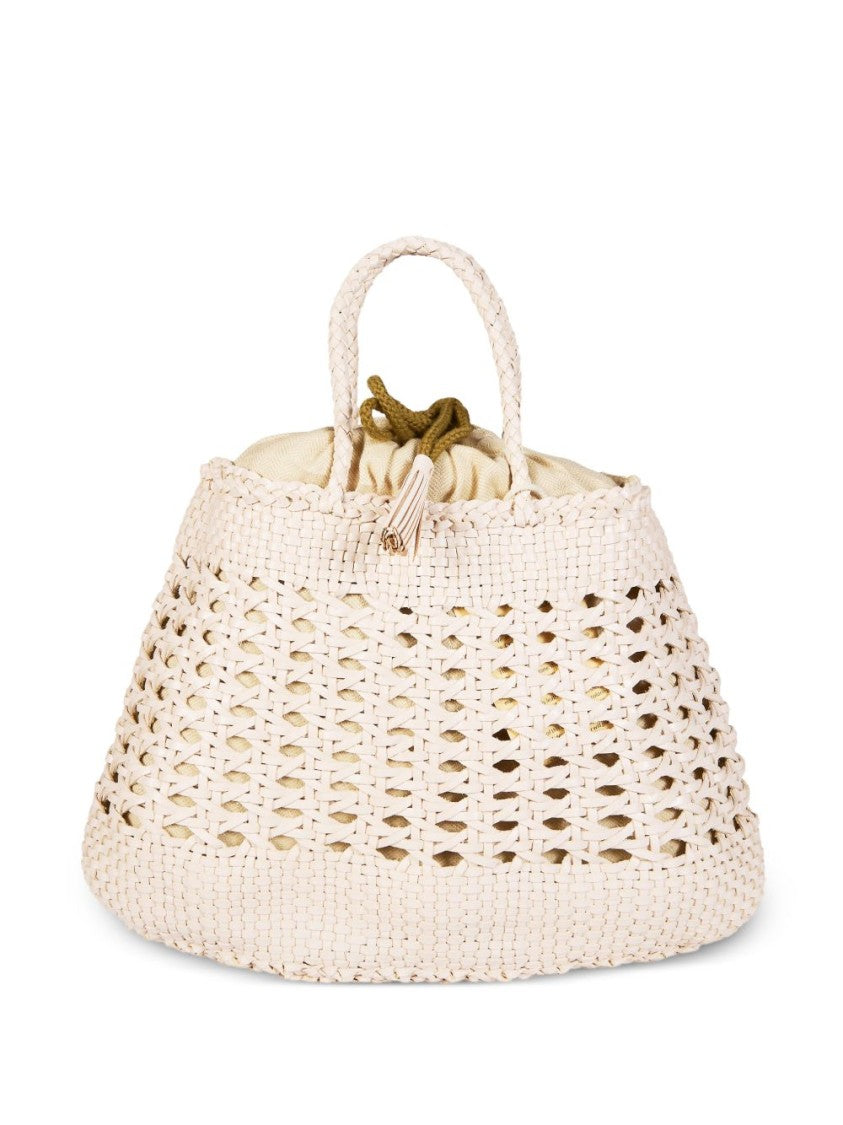 Dragon Diffusion Trapezoidal Beige Calf Leather Handbag With Woven Exterior