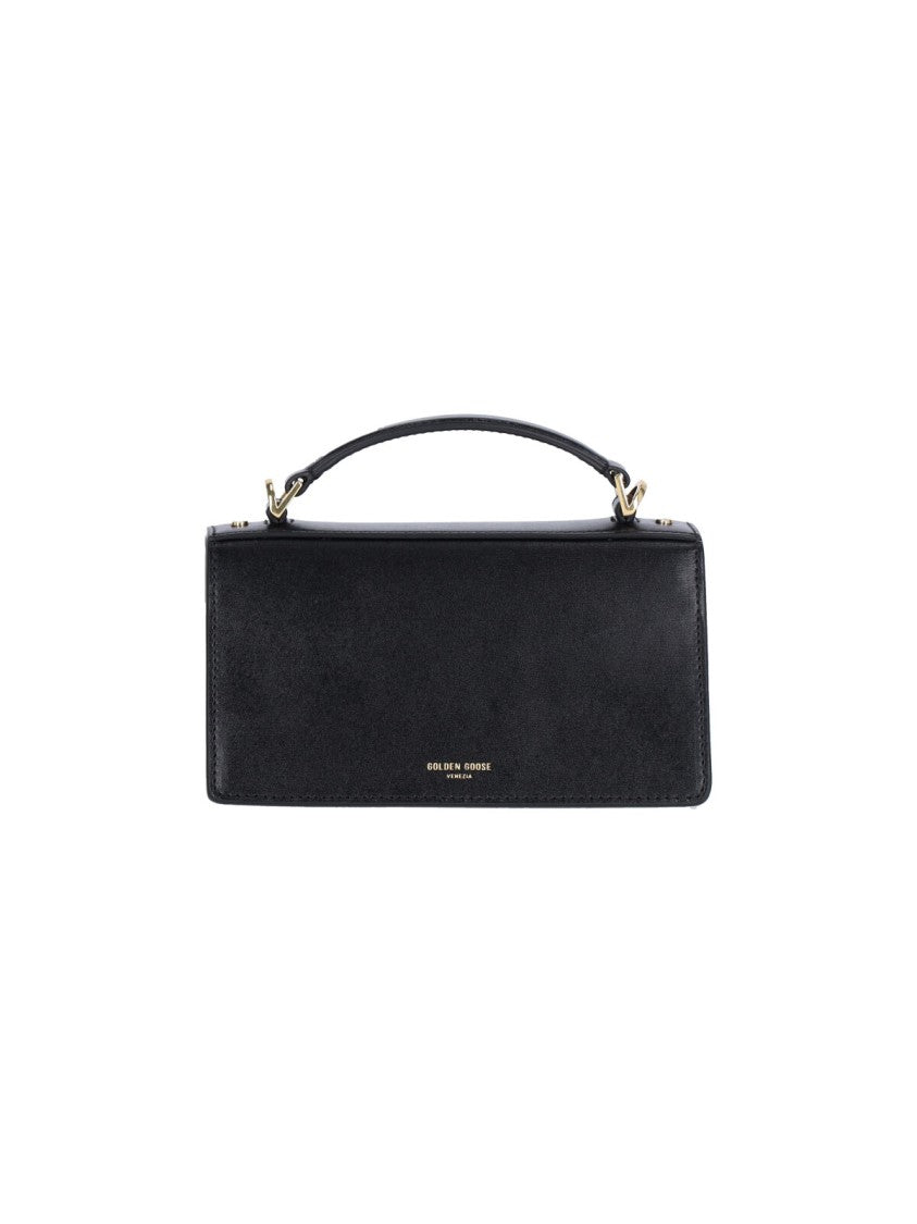 Golden Goose Structured Black Leather Handbag With Gold-Tone Logo Plaque