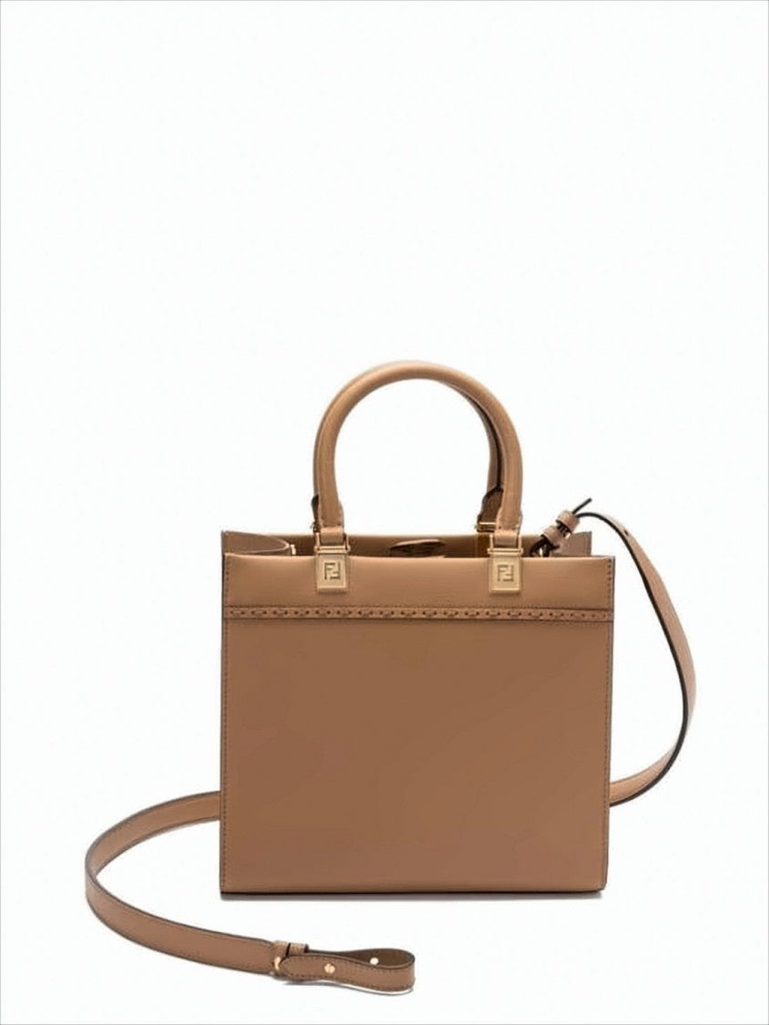 Fendi Textured Leather Tote Bag With Stitched Logo