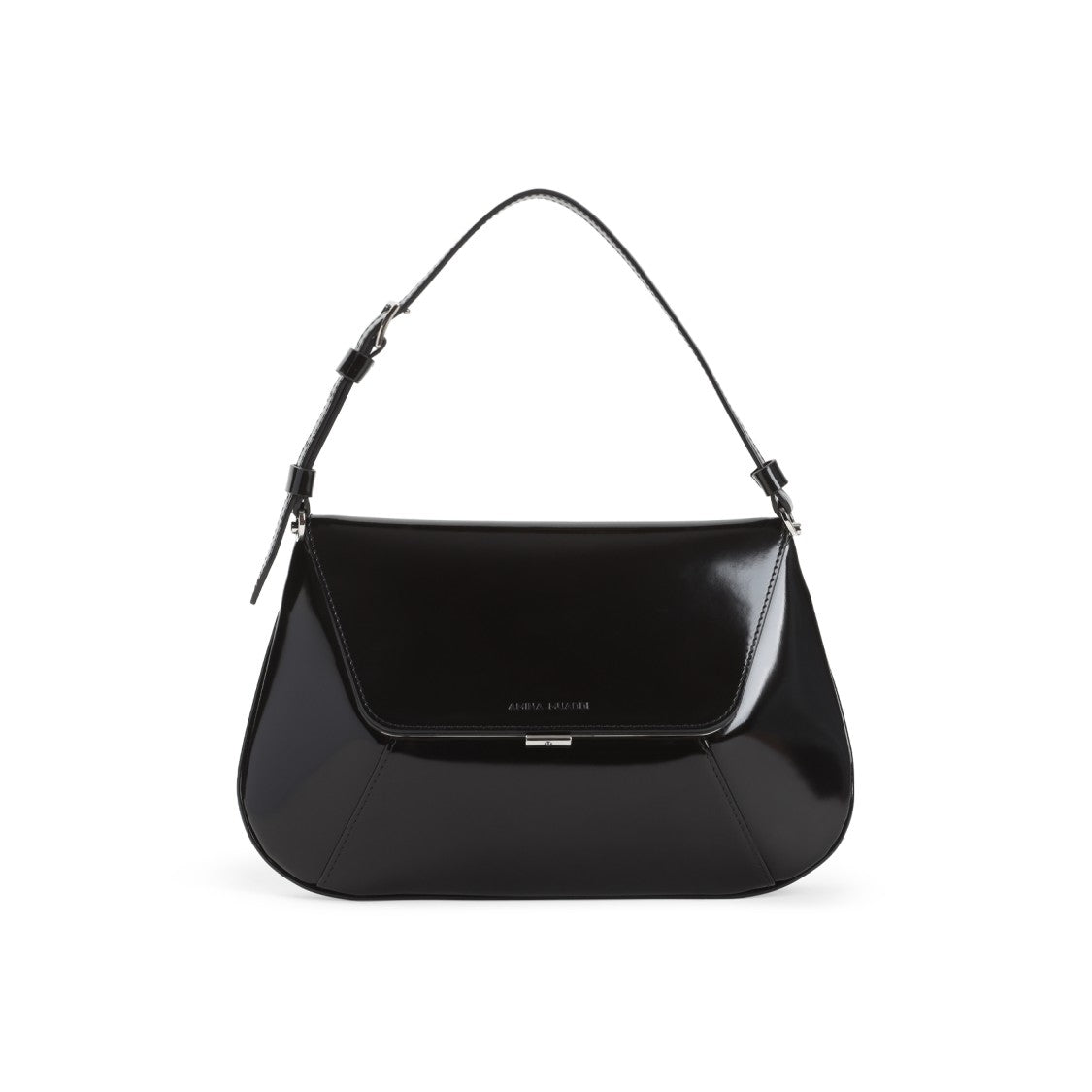 Amina Muaddi Black Brushed Leather Shoulder Bag
