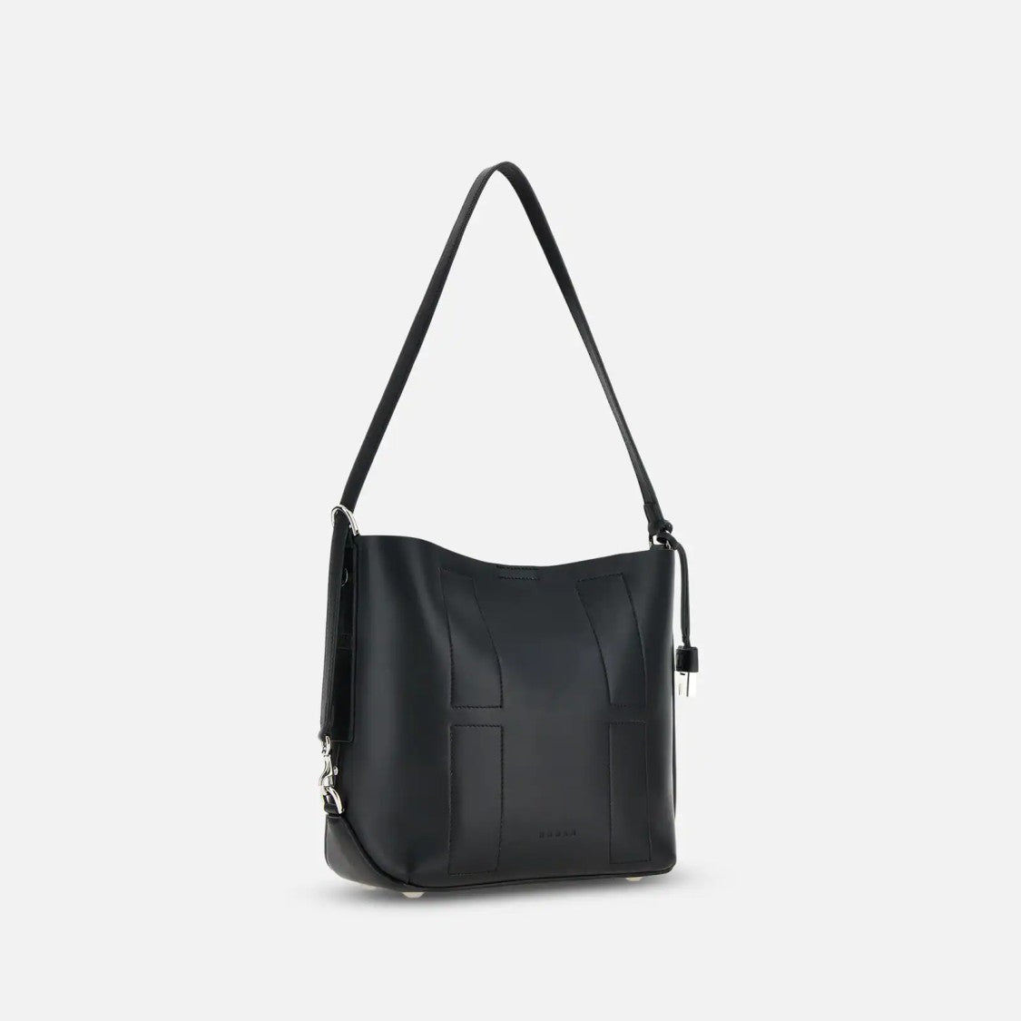 Hogan Structured Black Leather Hobo Bag