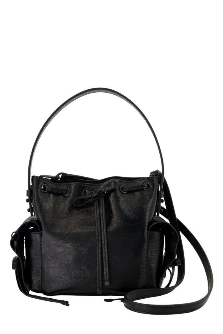 Acne Studios Gathered Drawstring Shoulder Bag In Glossy Calf Leather