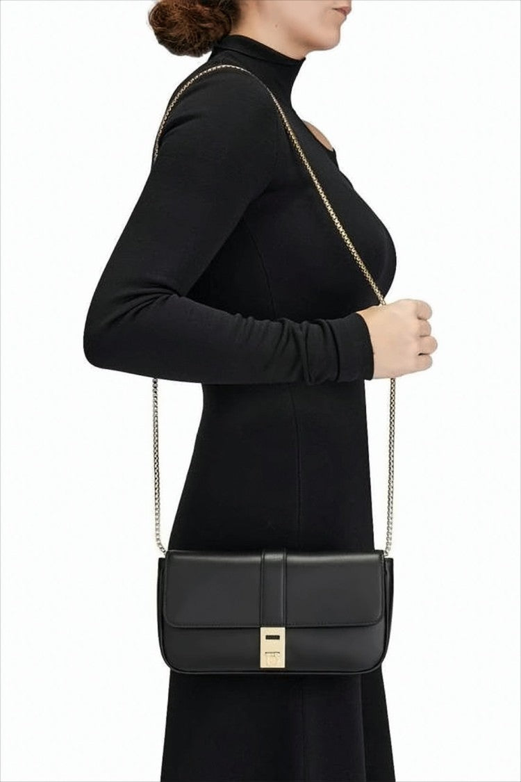 Salvatore Ferragamo Rectangular Black Cowhide Shoulder Bag
