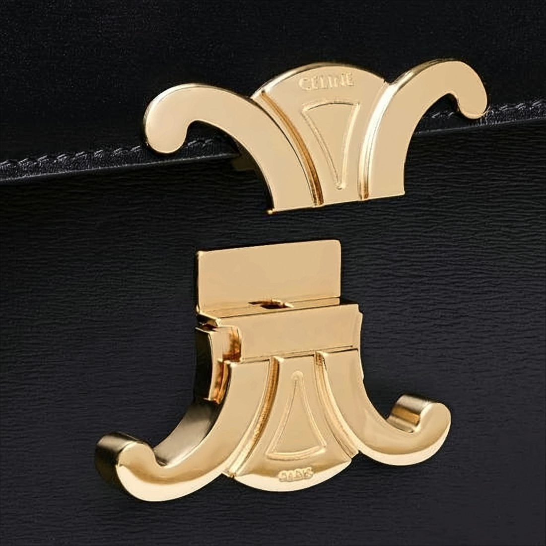 Celine Smooth Black Leather Shoulder Bag With Flap Closure