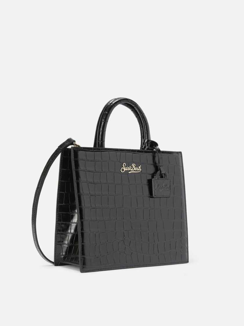 Mc2 Saint Barth Crocodile-Embossed Midi Shoulder Bag With Gold-Tone Logo