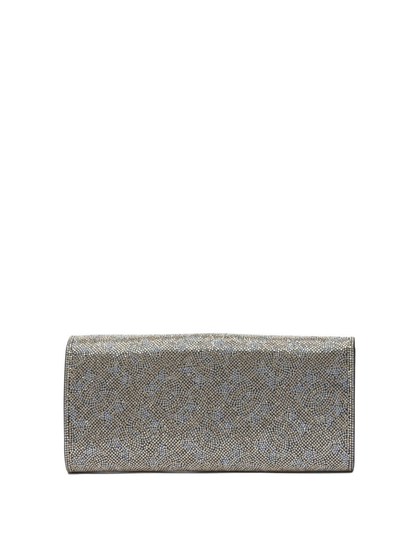 Pinko Textured Silver Leather Clutch With Flap Closure